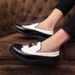 Unbeatable Quality New Blok Color Blocked Fringed Leather Shoes, Shiny Leather, Fashionable Set, Loafers, Hairstyles, Size 48 Men's Shoes_vogvips.com