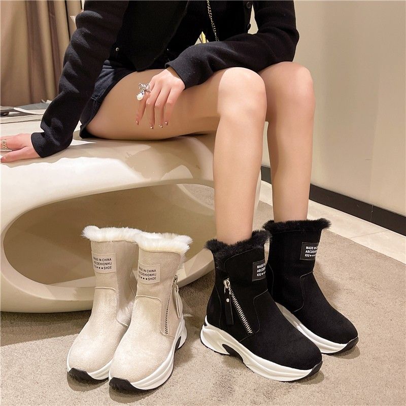 Women's Shoes Winter Snow Boots With Faux Fur Lining, Round Toe Slip-On Casual Shoes, Rubber Sole For Warmth And Comfort_vogvips.com
