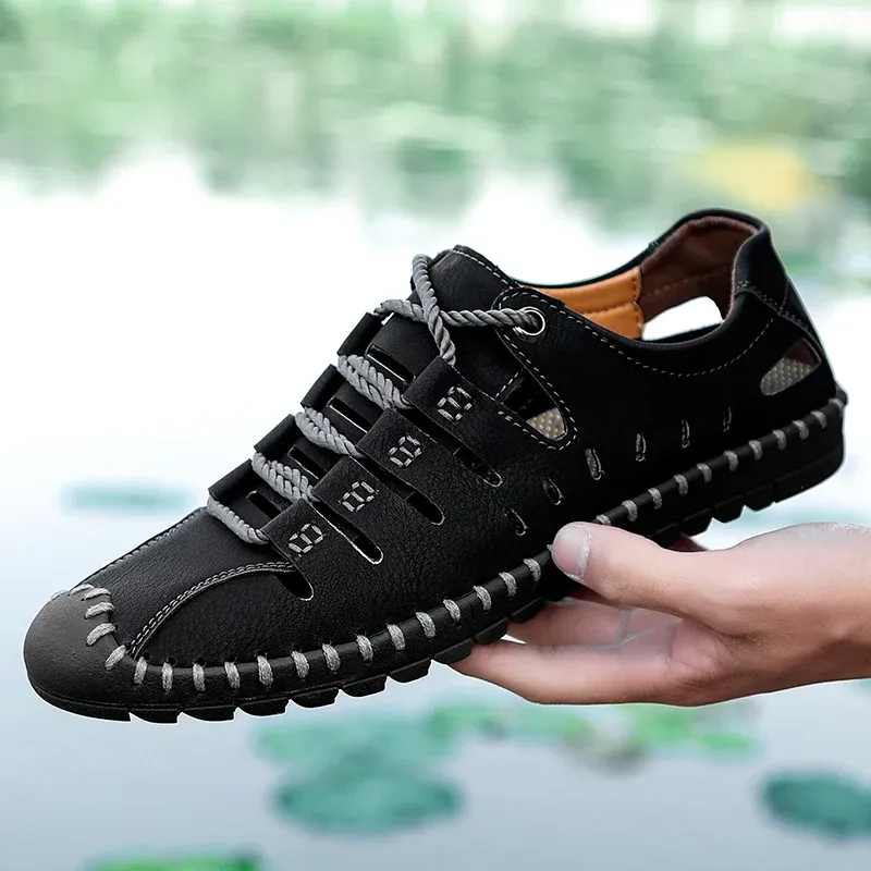 Leather Comfortable Outdoor Shoes 2022 Summer Walking Male Sneakers Men Beach Casual Sandals_vogvips.com