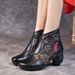 Ethnic Style Autumn Winter New Cowhide Fleece Lined Warm Cotton Shoes Women's Chunky Heel Soft Sole Non-Slip Short Boots_vogvips.com