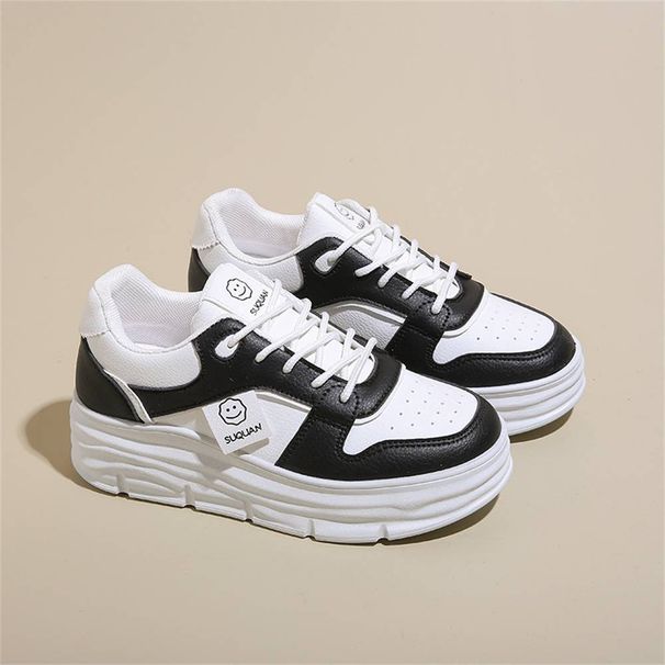 New Product 2026 Fashion Sneakers Women's Artificial Leather Splicing Low Top Lace-Up Thick Sole Non-Slip Wear-Resistant Running Shoes 35-40_vogvips.com