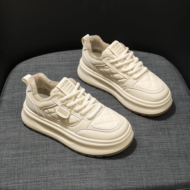 White Sneakers Women's Shoes 2026 Winter New Style Fleece Versatile Thick-soled Women's Shoes_vogvips.com