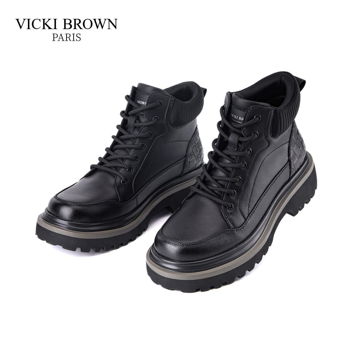 VICKI BROWN Men's Black Leather Ankle Combat Boots, Soft Fabric Lining Comfort Padded Insole, Non-Slip Block Rubber Sole Casual Work Outdoor Boot_vogvips.com