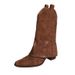 Vintage Western Cowgirl Boots For Women - Pointed Toe Chelsea Ankle Boots With Studs & Buckle Details, Chunky Heel (6-8cm), Brown/Black/Tan_vogvips.com