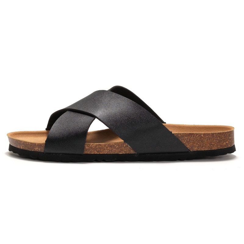 RUIZUSTOCK Summer New Men's Slippers Beach Shoes Student Cross Strap Water Cork Sandals_vogvips.com