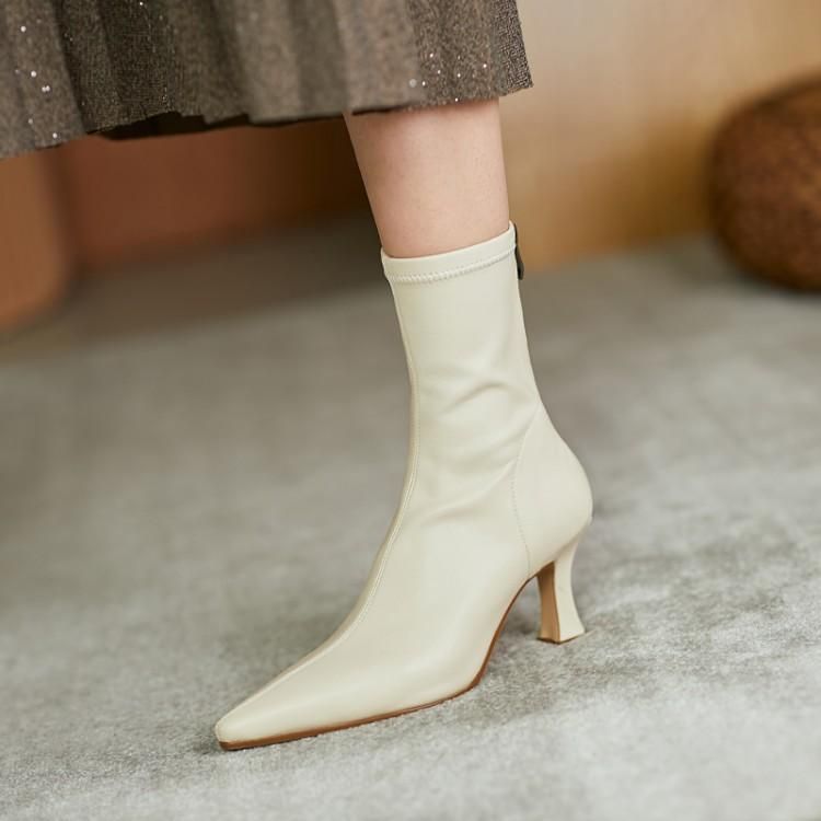 Super Soft~French Style Sexy Pointed Toe Small Stretch Slim Short Cat High Heel And Bare Thin Single Boots For Women_vogvips.com