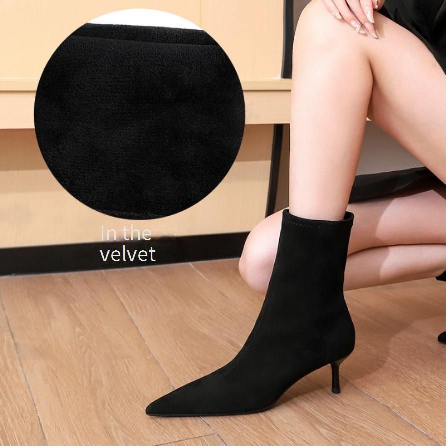 Elegant Pointed Toe Stiletto Ankle Boots For Women - Suede High Heel Booties With Slimming Fit, Fashionable & Versatile For Fall & Winter_vogvips.com