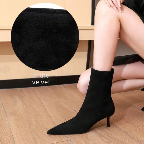 Elegant Pointed Toe Stiletto Ankle Boots For Women - Suede High Heel Booties With Slimming Fit, Fashionable & Versatile For Fall & Winter_vogvips.com