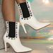 Elegant White Crystal-Embellished Peep-Toe Cutout Stiletto Boots - Pointed Toe, High Heel, Fashionable Mid-Calf Boots_vogvips.com