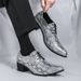 Fashionable Snake Pattern Heel Pointed Silver Business Leather Shoes For Men Casual Men's Shoes Nightclub Fashion Show Trend European And America_vogvips.com
