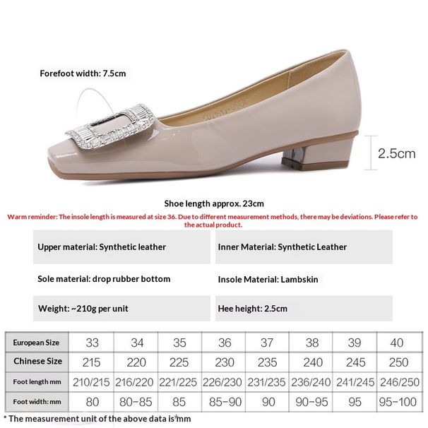 Cameido Women's Square Toe Rhinestone Buckle Chunky Heel Pumps Spring Loafers Slip On Commuting Shoes_vogvips.com