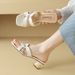 Cameido Women's Mid-heeled Fashion Slippers For Outdoor Wear With Square Toes, Open Toes, Rhinestone Straps And Thick Heels_vogvips.com