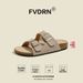 Women's Casual Sandals Full Cowhide Sole Thick Heel Outdoor Wear Retro Double Buckle Half Length Slip-On Shoes_vogvips.com