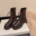 Women's Chunky Heel Round Toe Ankle Boots - Genuine Leather Lace-Up Combat Boots With Cushioned Insole, Slip-Resistant Sole For Winter Fall Spring_vogvips.com