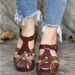 Women's Shoes 2025 Summer New European And American Retro Round-Toe Wedge Heel Roman Sandals With Cross Straps_vogvips.com