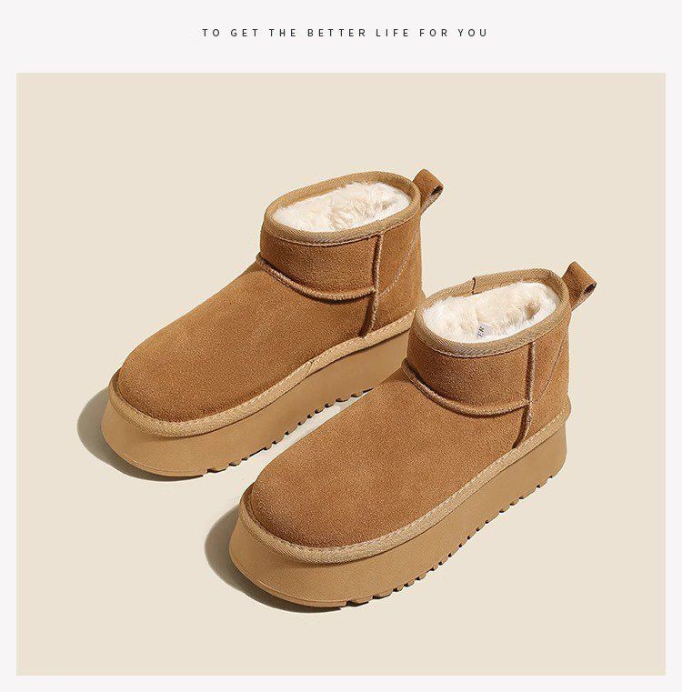 Thick Soled Snow Boots For Women, Fur Integrated Short Boots With Thick Velvet And Warm Cotton Shoes_vogvips.com