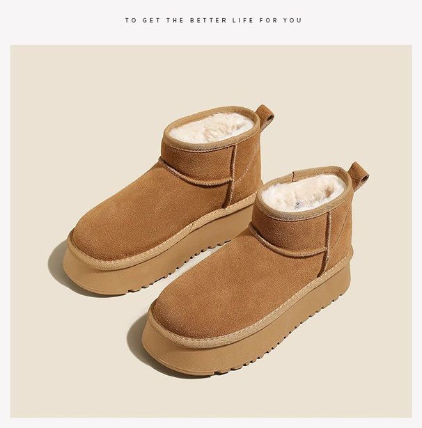 Thick Soled Snow Boots For Women, Fur Integrated Short Boots With Thick Velvet And Warm Cotton Shoes_vogvips.com