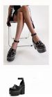Thick-heeled platform thick-soled patent leather covered hollow sandals_vogvips.com