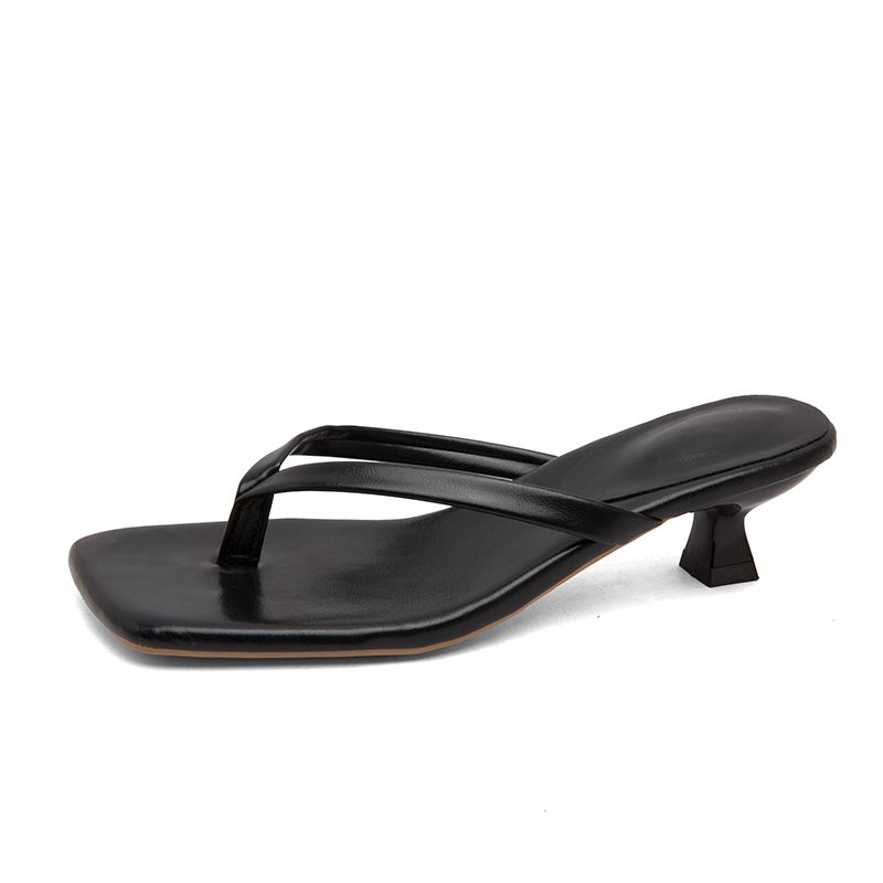 Women's Summer Square-toe Flat Sandals With 1cm Toe Cover, V-shaped Sole, Versatile And Casual Low-heeled Elastic Soft-soled Sandals_vogvips.com