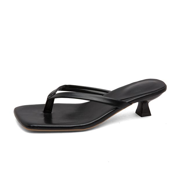 Women's Summer Square-toe Flat Sandals With 1cm Toe Cover, V-shaped Sole, Versatile And Casual Low-heeled Elastic Soft-soled Sandals_vogvips.com