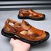 Top Layer Cowhide Closed-Toe Men, Summer Outdoor Non-Slip Wear-Resistant Clogs, Soft Sole Sandals For Middle-Aged And_vogvips.com