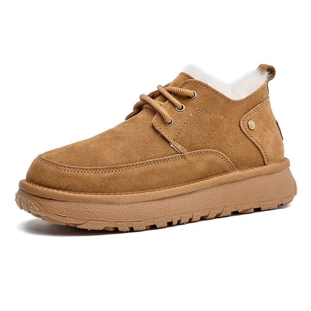 CE Winter New Sheepskin Wool Integrated Men's Lace-up Anti-slip Snow Boots With Fleece Lining Thickened Warm Northeast_vogvips.com