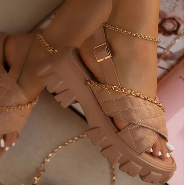 Chunky Plattform Frauen Schuhe 2022 Neue Frühling Herbst Offene Spitze Sandalen Casual Strand Slides Designer Hausschuhe Kette Flip-Flops_vogvips.com