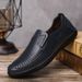 Men's Genuine Leather Casual Shoes With Perforated Design, Breathable Driving Loafers, Comfortable Round Toe Slip-On Shoes For Everyday Wear_vogvips.com