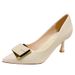 Elegant Metal Square Buckle Pointed-toe 7CM Low Heel Casual Slip-on Leather Upper Office Casual High Heel Shoes_vogvips.com