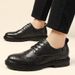 Euro Step Brogue Men's 2025 New Casual Men Thick Sole Business Work Small Leather Black Korean Style Wedding Shoes_vogvips.com