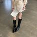 Korean-Style Vintage Burgundy Square-Toed Long For Women, 2026 Autumn And Winter, Wedge Heel, Slimming Straight-Leg_vogvips.com