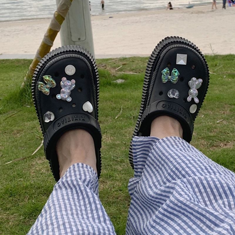 Creative Super Hot Sweet Love Fairy Style Crystal Hole Shoes For Outdoor Wear Thick Soled Platform Sandals_vogvips.com