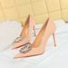 3265-K2 Korean Fashion Shoes Super Thin, Shallow Mouth Sharp Metal Water Diamond Buckle Single Shoes, Women's High_vogvips.com
