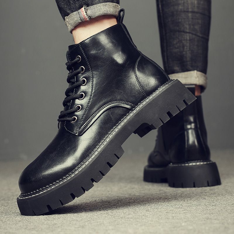 Martin Boots Men's Retro Leather High-top Shoes Locomotive Platform Wind Side Zipper Boots_vogvips.com