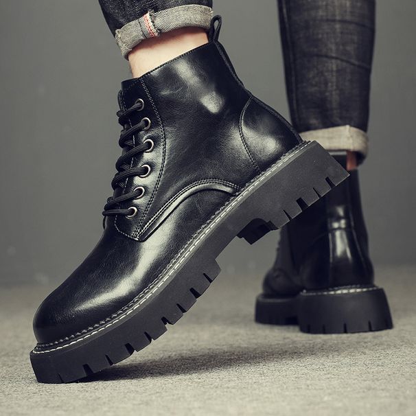 Martin Boots Men's Retro Leather High-top Shoes Locomotive Platform Wind Side Zipper Boots_vogvips.com