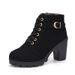 Autumn Winter New High Women's Cross Strap Short Belt Buckle Thick Heel Martin Leather Boots Woman Shoes_vogvips.com