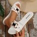 Women's Classic Versatile Solid Color Metallic Decoration Round Toe Flat Sandals Fashionable Slippers_vogvips.com