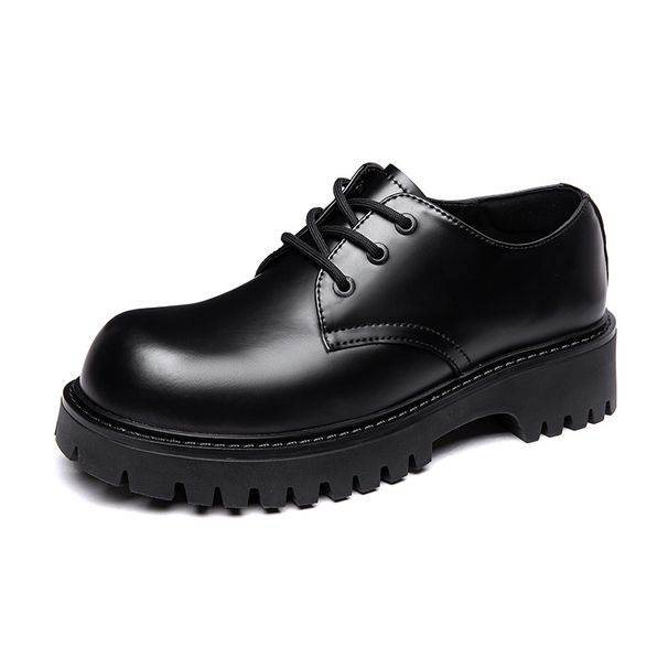 Derby Shoes Men's Paris Mickey Round Head Big Head Casual Leather Shoes Platform Height Black Matte_vogvips.com