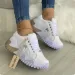Womens Black White Wavy Chunky Platform Sneakers Non Slip Lace Up Casual Street Shoes_vogvips.com