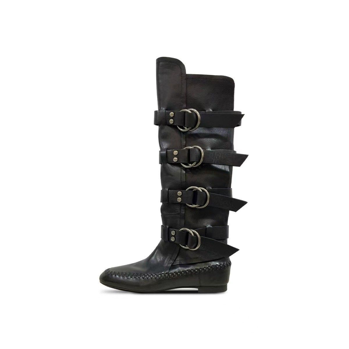 Women Boxing Boots Cowhide New Belt Buckle White Boxing For Women Genuine Leather Slimming High Tube Riding Western Long Boots_vogvips.com