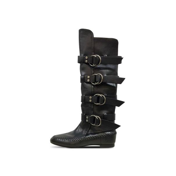 Women Boxing Boots Cowhide New Belt Buckle White Boxing For Women Genuine Leather Slimming High Tube Riding Western Long Boots_vogvips.com