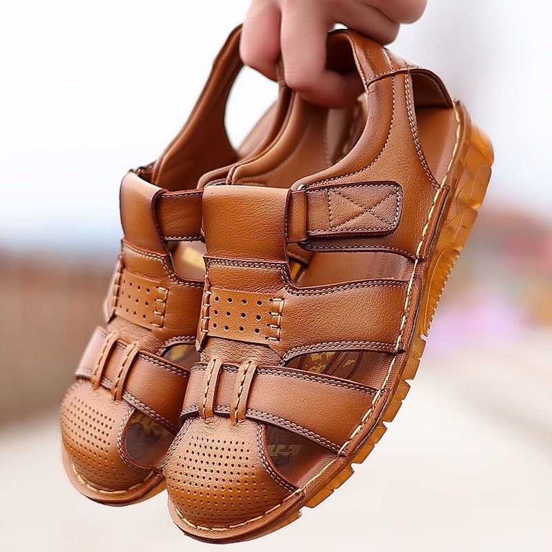 2026 Top-layer Summer Sandals Genuine Leather Men's Casual Non-slip Cowhide Sole Closed-toe Beach Shoes Breathable_vogvips.com