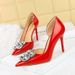 638-K59 Sexy Banquet Pointed High Heels Water Diamond Shallow Mouth Temperament Women's Lacquer Leather Bright Surface_vogvips.com
