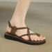 Cameido Women's Casual And Everyday Brown And Brown Pu Round-Toed Flat Sandals_vogvips.com