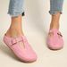 Women's T-Strap Buckle Closed Toe Mules, Backless Flat Casual Slippers, Slip On Indoor Outdoor Walking Shoes_vogvips.com