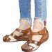 Women's Shoes New European And American Retro Color Matching Round Head Hollow Wedge Heel Cross Buckle Sandals For Women_vogvips.com