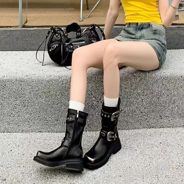 2026 New Height-Increasing Knight Mid-Calf Women, British Style Thick-Soled Short Boots, Plus Size_vogvips.com