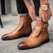 Men's Classic Pointed Toe Martin Boots - Stylish High Top Leather Boots For Autumn, Slip-Resistant & Comfortable, (Brown/Black/Red)_vogvips.com