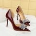 638-H20 Korean Style Banquet High Heels Stiletto Shallow Pointed Toe Side Hollow Patent Leather Rhinestone Bowknot_vogvips.com