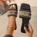 Women's Bohemian Style Flat Slippers Non-Slip Lightweight PU Beach Sandals With Woven Straps Multi-Color Casual Footwear_vogvips.com
